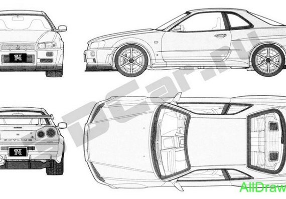 Nissan Skyline R34 (Ниссан Скайлайн Р34) - чертежи (рисунки) автомобиля